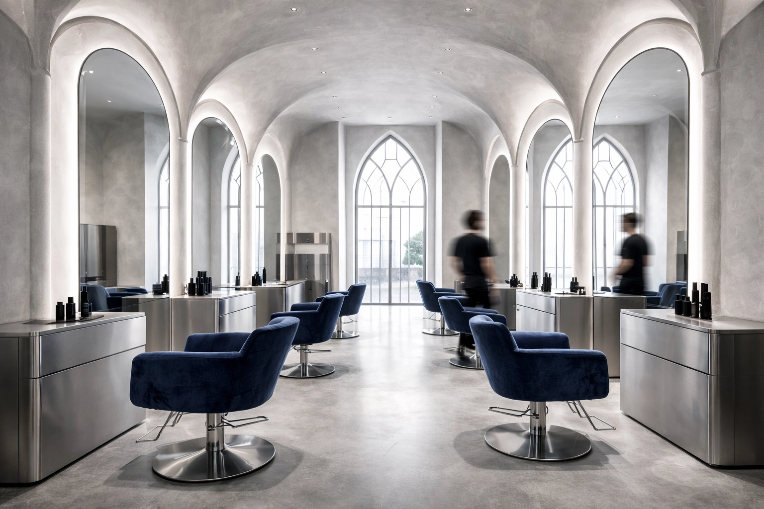 Illustrative salon with paired styling stations; not completed JQ33 client work